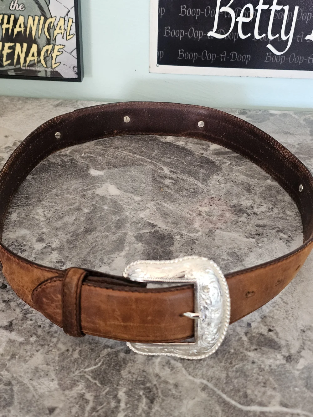 Vintage Brown Leather Western Belt Brown Leather Western Belt with Silver Buckle